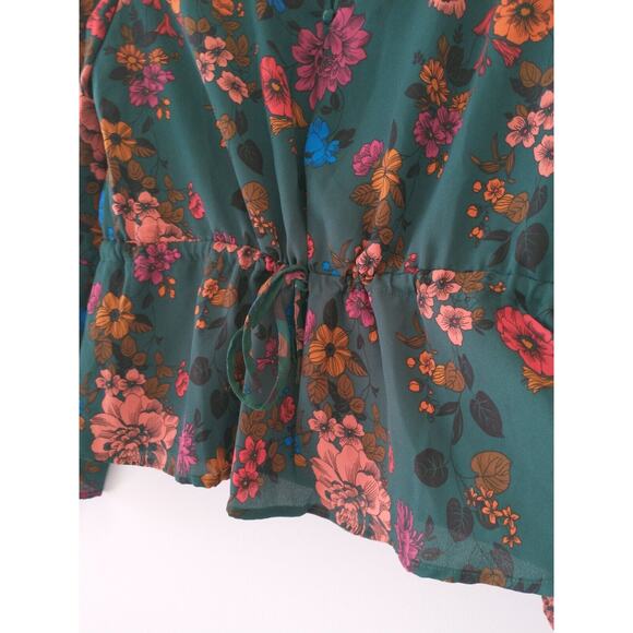 Jack by BB Dakota Women's Peasant Top Blouse V-Neck Small Floral Slit Sleeve - Picture 8 of 13